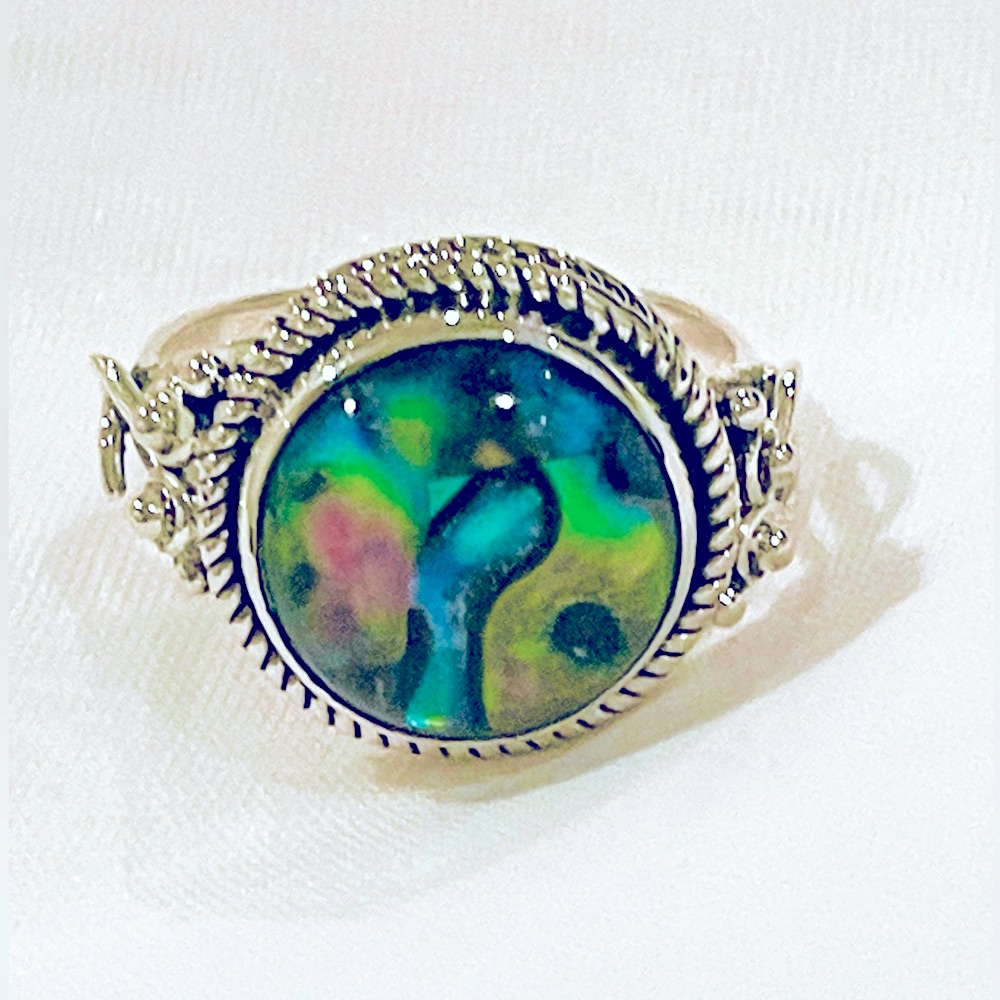 Signature Style Abalone Crystal Solid Sterling Silver Ring 199$